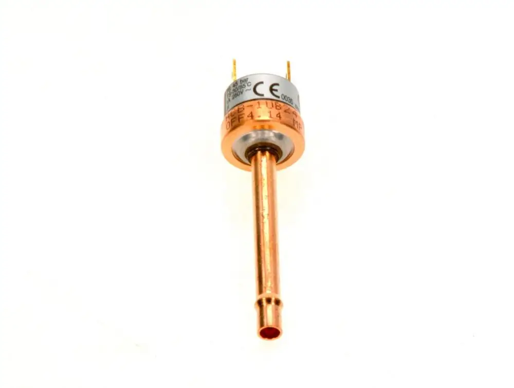 Drucksensor von Bosch mit einem zylindrischen Gehäuse, zwei Anschlussstäbchen und einem langen, schmalen Messrohr aus Kupfer.